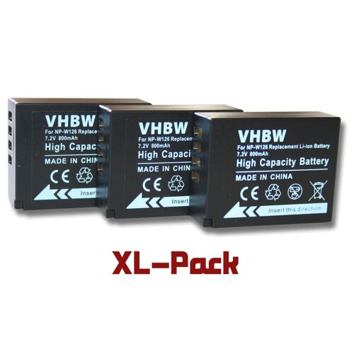 vhbw 3x Batterie compatible avec Fujifilm X-E2S, X-Pro3, X-Pro2, X-H1, X-E3, X-E1, X-E2, X-M1, X-E4, X-Pro 1 appareil photo (800mAh, 7,2V, Li-ion)