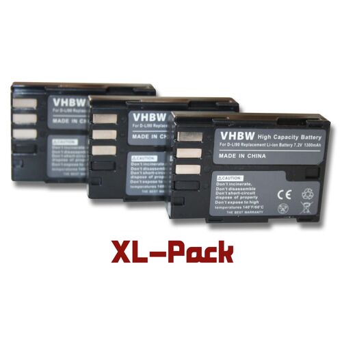 vhbw 3x Batterie compatible avec Pentax K-01, K-3, K-5, K-1 Mark II, K-3 Mark III Monochrome, K-3 Mark III appareil photo (1300mAh, 7,2V, Li-ion)