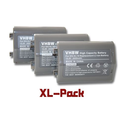 vhbw 3x Batteries compatible avec Nikon D4, Z9 appareil photo, reflex numérique (2600mAh, 10,8V, Li-ion) avec puce d'information