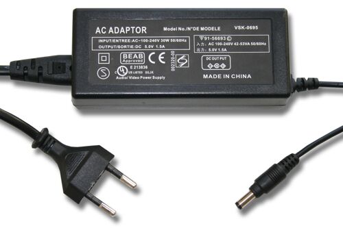 vhbw 220V Bloc d'alimentation, chargeur pour caméra Panasonic SDR-S71, SDR-S71P, SDR-S71PC, SDR-S7K, SDR-S7P, SDR-S7PC comme VSK0695, 6AS93502, etc..
