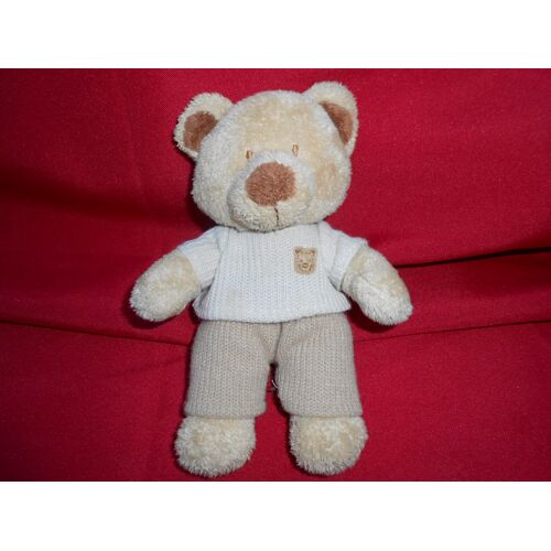 Ours Peluche Doudou Beige Nicotoy Kiabi Short Pull Laine Ecru Creme 20 Cm
