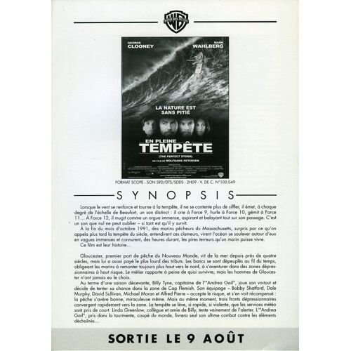 En Pleine Tempête, Synopsis Dépliant, Wolfgang Petersen, George Clooney, Mark Wahlberg, Diane Lane