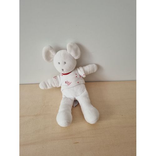 Doudou Souris Blanche Pull Motif Rouge Petit Bateau