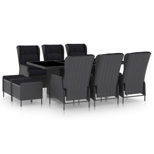 vidaXL Mobilier à dîner 9 pcs avec coussins Résine tressée Gris foncé