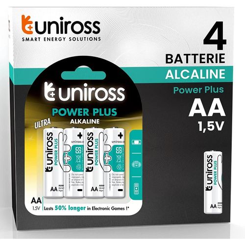 UNIROSS Pack de 4 Piles Alcalines AA-LR6 Power Plus 1,5V