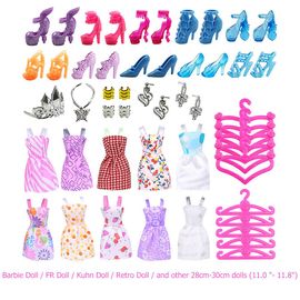 Vêtements De Poupée Pour Filles, 50 Pièces, Vêtements Quotidiens, Jupe, Tenue, Collier, Boucles D'oreilles, Bijoux, Accessoires Pour Poupée Barbie, Jouet, Cadeau Pour Enfants