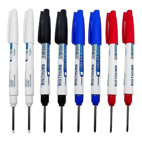 8pcs Waterproof Deep Reach Markers, Long Nose Marker In 2mm Felt Tip, 30mm Reach Permanent Markers