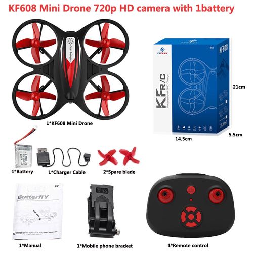 Mini Hélicoptère Kf608 Rc Drone 720p, Caméra Wifi, Hauteur De Pression De L'Air, Quadricoptère, Jouets Faciles À Voler Pour Enfants-Générique