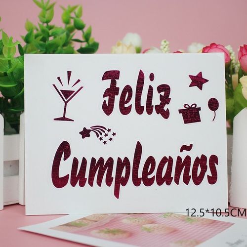 12.5X10.5CM 2 - Autocollant de ballons transparents à faire soi-même, décorations de fête d'anniversaire et de mariage, lettre licorne espagnole, DIY bricolage