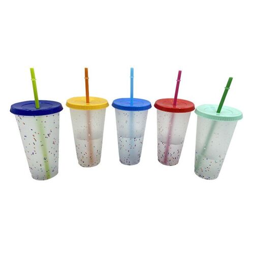 Tasse À Café Magique Avec Paille, 700ml, Changement De Couleur, Eau Froide, 5 Pièces