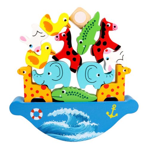 Blocs De Construction En Bois À Empiler, Bateau De Pirate, Jouets Pour Enfants, Animaux Marins