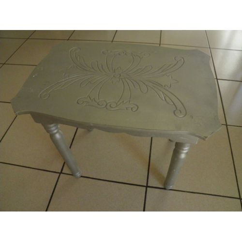 Petite Table Bois H:37x43x29cm Peinture Argentée,Pied Tournés D:3,5cm