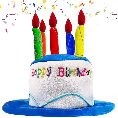 Chapeau de joyeux anniversaire, chapeau de gâteau de joyeux anniversaire en peluche avec des bougies multicolores chapeaux de fête, anniversaire adulte idéal pour l'anniversaire