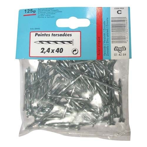 Pointe torsadée - tête plate - acier zingué - 2.7x50 mm