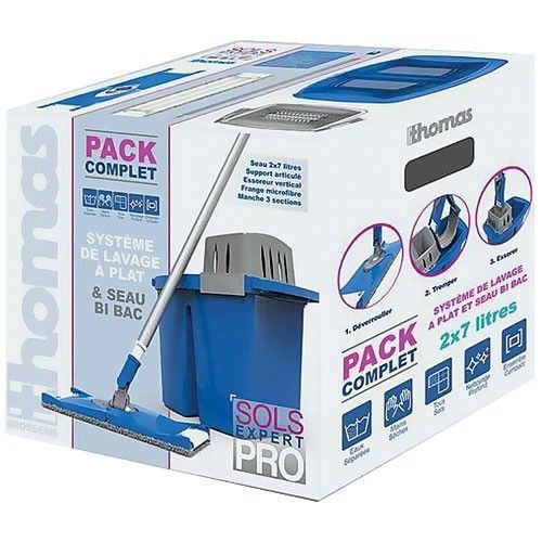 Kit lave sol balai plat avec seau double bac