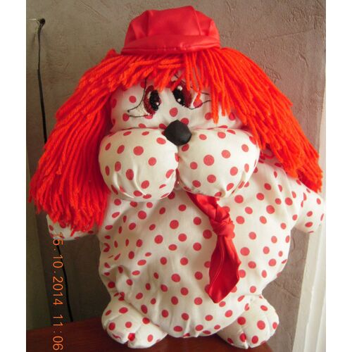 Doudou Vintage Chien Blanc A Pois Rouge 