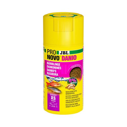 Jbl Pronovo Danio Grano Aliment De Base Pour Les Barbus Et Petits Danios De 3-5 Cm Granulés Pour Poissons Doseur Clic Taille Xs 100 Ml