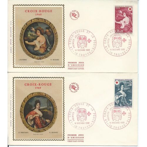 Lot De 2 Enveloppes 1er Jour Croix-Rouge  1968