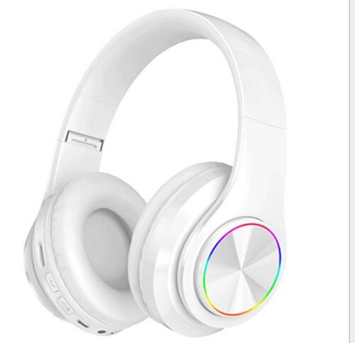 Casque bluetooth sans fil subwoofer lumineux monté sur la tête casque pliable écouteur blanc