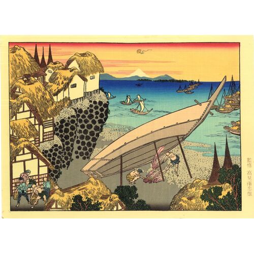 Véritable Estampe Japonaise Hokusai "Feu De Signalisation  Au Dessus Du Fuji" 100 Vues Du Mt Fuji