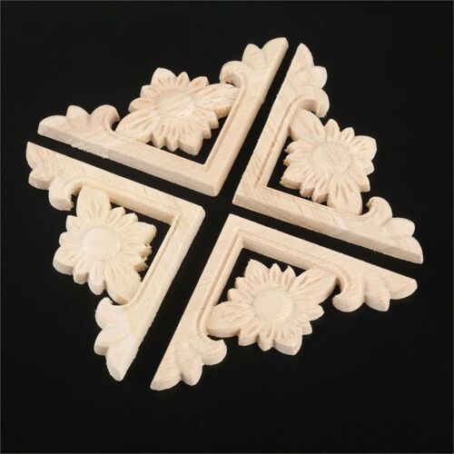 Autocollant Floral européen sculpté en bois, 4 pièces, Applique d'angle, décoration cadre, portes murales, meubles, Figurines en bois, artisanat d'armoire 6x6cm