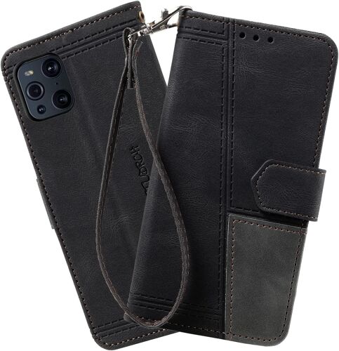 Coque Compatible avec Oppo Find X3 Pro/Oppo Find X3, Portefeuille Housse en Cuir PU pour Oppo Find X3 Pro/Oppo Find X3, Magnetique Antichoc Flip Coque, Noir