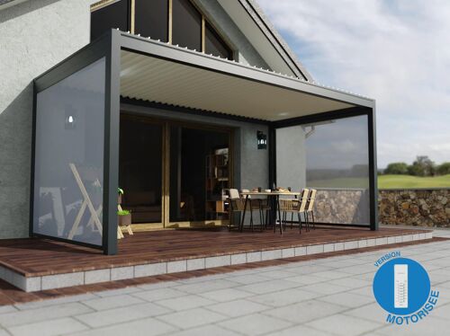 Store Latéral Gris Motorisé Pour Pergola Oviedo Murale
