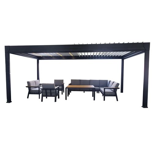 Pergola Bioclimatique Autoportante Actual Motorisé Aluminium Noir Sablé Green Outside 6 X 3 M