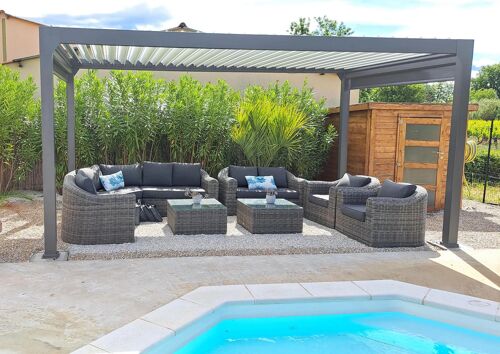 Pergola Bioclimatique Autoportante Actual Motorisé Aluminium Gris Sablé Green Outside 5 X 3 M