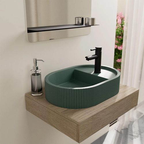 Vasque à poser ovale en béton vert effet moucheté l.54 x H.12 x P.36,5 cm, Homesight Pao