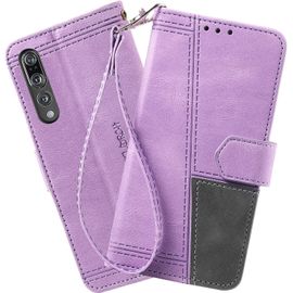 Coque Compatible Avec Huawei P20 Pro, Portefeuille Housse En Cuir Pu Pour Huawei P20 Pro, Magnetique Antichoc Flip Coque, Violet