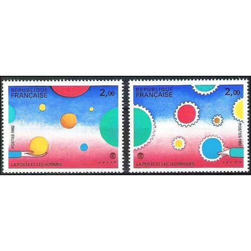 France 1982, Belle Paire Timbres Neufs** Luxe, Oeuvres Originales De Folon, Yvert 2199 Et 2200, La Poste Et Les Hommes Et La Poste Et Les Techniques. -