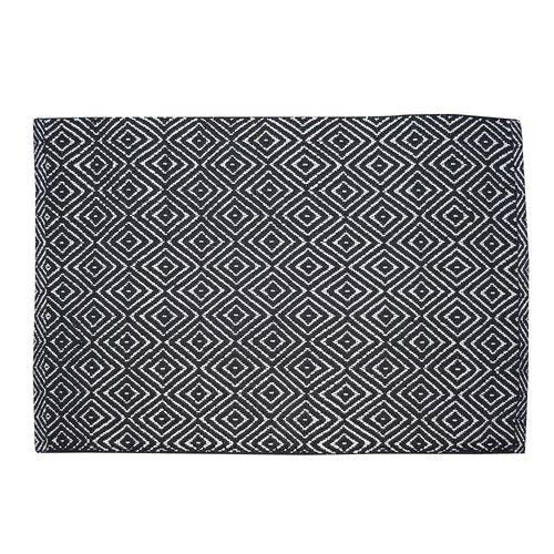 Tapis Coton Diamond Goodhome 60 X 90 Cm Noir Et Blanc