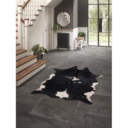 Tapis Imitation Peau De Vache Et Effet Daim Goodhome L.155x L.190 Cm Noir Et Blanc