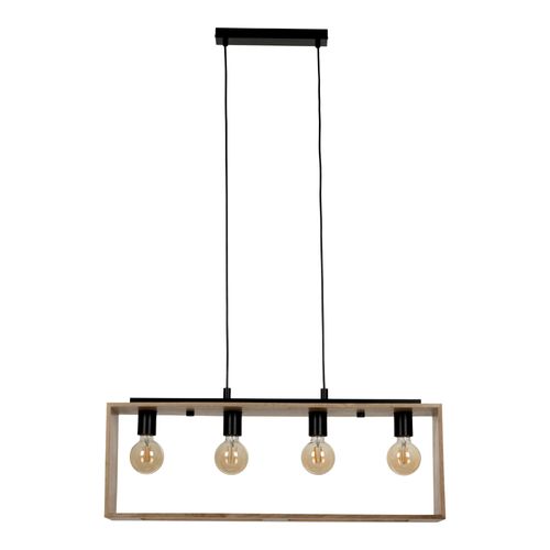 Suspension 4 Lampes Rectangle Noir Et Effet Bois E27 28w L.77 X 110 Cm Goodhome Dunlin