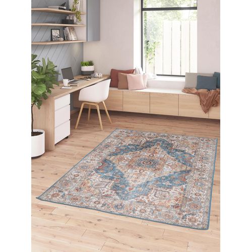 Tapis Dorsey Décoloré Goodhome Bleu L.230 X L.160 Cm