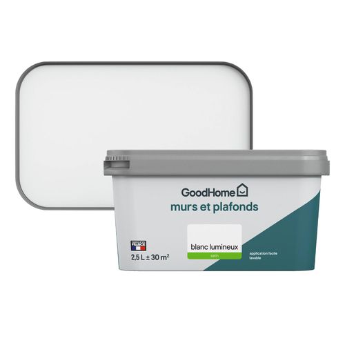 Peinture murs et plafonds GoodHome blanc lumineux satin 2,5L