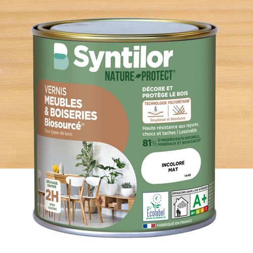Vernis meubles et boiseries Biosourcé Syntilor incolore mat 0,5L
