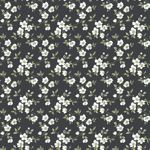 Papier peint intissé Jardin Secret Lutece mat et satiné fleurs, feuilles noir l.1000 x l.53 cm