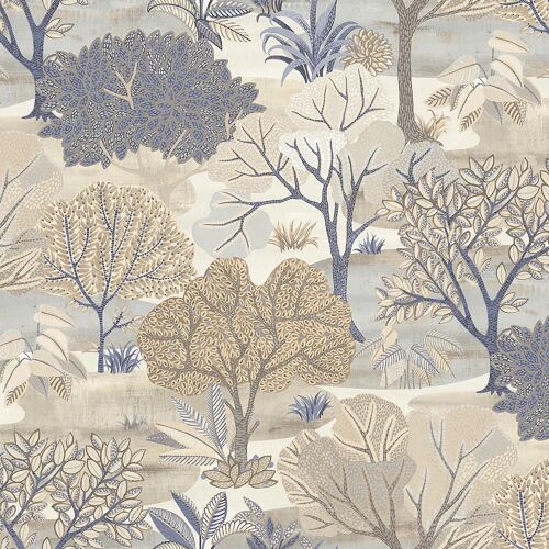 Papier peint vinyle intissé Allure Lutece mat et satiné fôret, arbre, paysage beige, marron, bleu l.1005 x l.53 cm