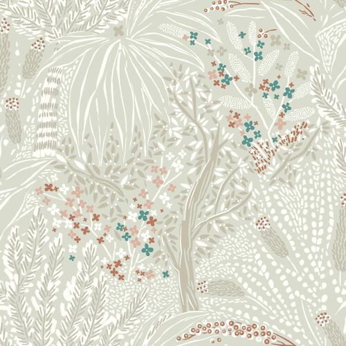 Papier peint vinyle intissé Sejours & Chambres Lutece mat et satiné feuilles beige, brique, bleu l.1005 x l.53 cm