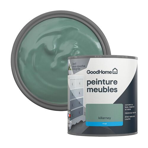 Peinture pour meubles bois, mélaminé et métal GoodHome mat vert Killarney 500ml