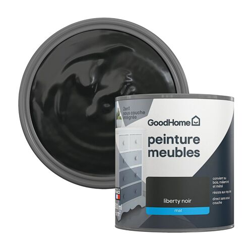 Peinture pour meubles bois, mélaminé et métal GoodHome mat noir Liberty noir 500ml