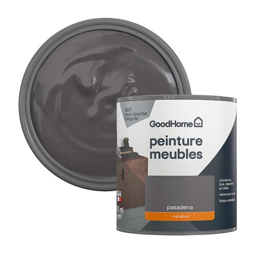 Peinture pour meubles bois, mélaminé et métal GoodHome satin argent Pasadena 500ml