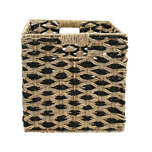 Boîte de rangement carrée en jonc de mer bicolore