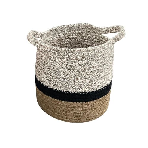 Panier rond multicolore en coton Norasia beige et couleur naturelle taille M