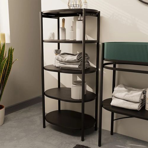 Meuble Colonne De Salle De Bains 5 Niveaux En Métal Noir Mat L.55 X H.116 X P.37,5 Cm, Homesight Pao