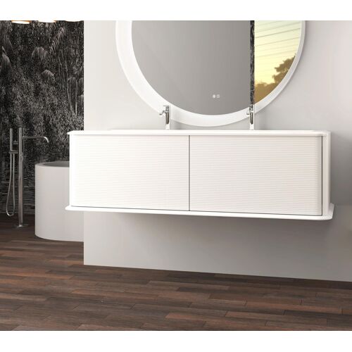 Meuble sous-vasque à suspendre l.141 cm avec plan vasque résine, blanc mat, Idra
