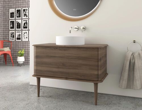 Meuble Sous-Vasque À Suspendre L.95 Cm Avec Plan De Toilette, Vasque À Poser Et Pieds H.29 Cm, Effet Noyer, Idra