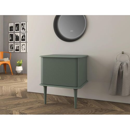 Meuble sous-vasque à suspendre l.61 cm avec plan de toilette et pieds H.29 cm, vert mat, Idra